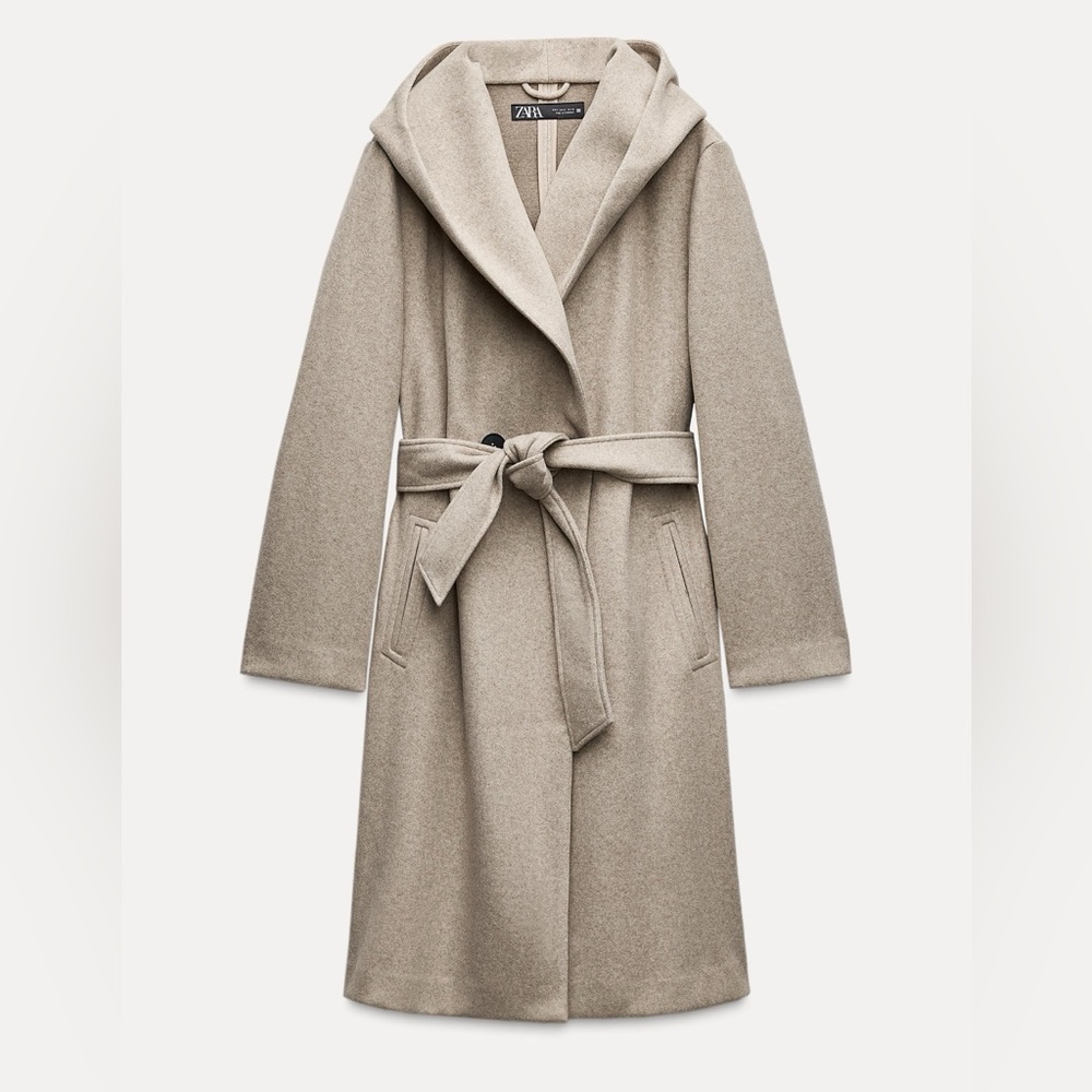 Zara belted soft hooded coat size small